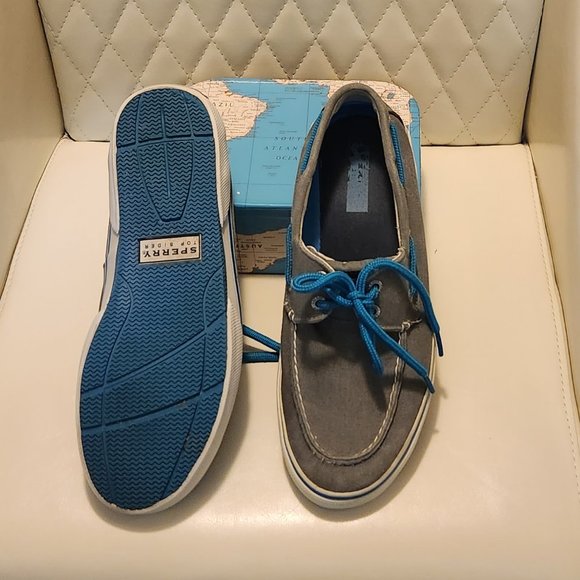 Men's Sperry Top Sider Grey/White Denim Washed Sneakers. Size 9.Good Condition - Picture 12 of 16